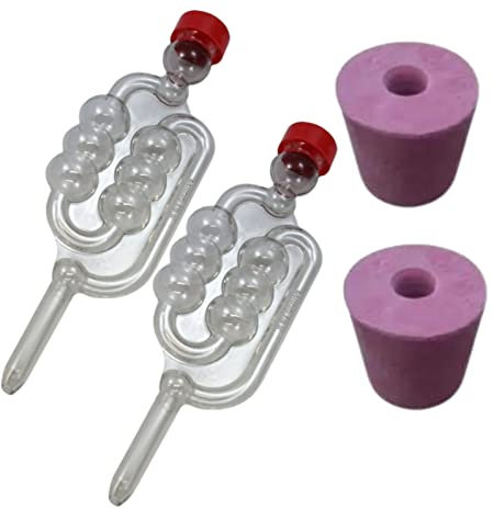 2X Bubbler Airlock and 2X Bored Rubber Bung to fit 1 Gallon 6 Bottle Glass demijohns