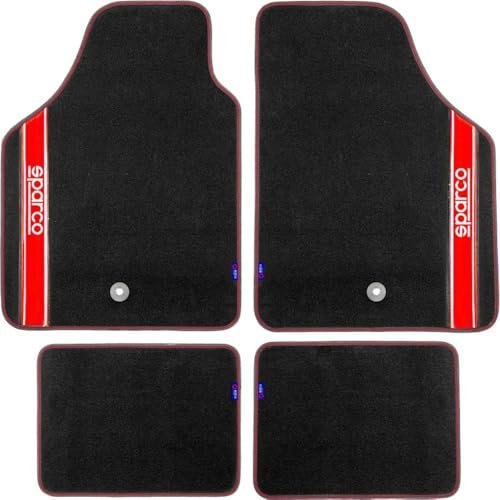 Sparco 03763BRS Juego de Alfombra moqueta Strada Color Negro con Detalle en Rojo y Logo Blanco Universal