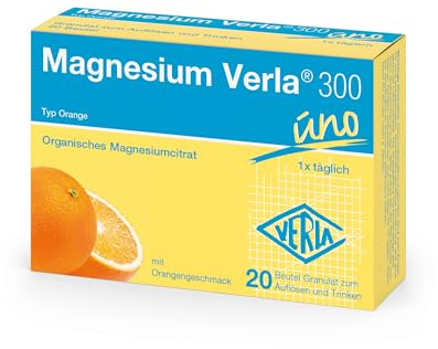 Magnesium Verla 300 Orange – 300 mg hochdosiertes Magnesium in Form von Magnesiumcitrat, bei erhöhtem Magnesiumbedarf, als Trinkgranulat mit fruchtigem Orangengeschmack, gluten- & laktosefrei, 20 St