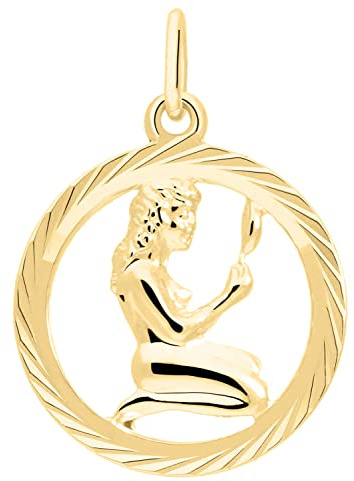 My Gold Damen Herren Kinder Anhänger Sternzeichen (Ohne Kette) Echtes Gelbgold 333 Gold (8 Karat) Ø 15mm Rund Tierkreiszeichen Horoskop Gavno
