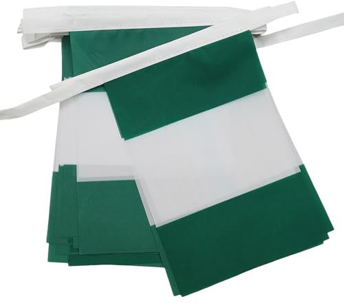 AZ FLAG Guirnalda Nigeria 6 m 20 banderas Poliéster Ligero 21x15 cm | Uso interior y exterior Cadena de banderas nigeriana banderas cosidas sobre cinta reforzada
