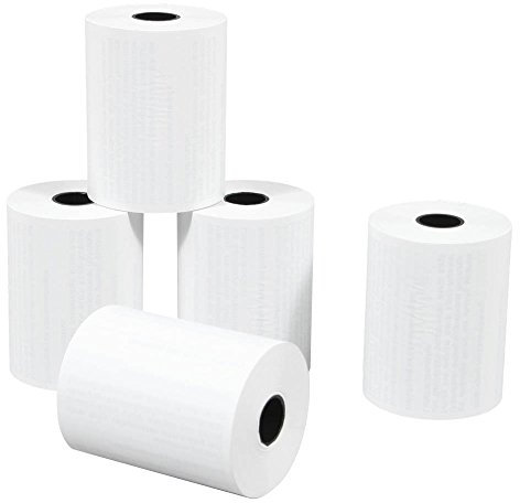 Dots 20 Thermorollen mit Abbuchungstext, weiß Länge: 9,0 m, Breite: 5,7 cm, Hülsendurchmesser: 1,2 cm, Durchmesser 3,0 cm EC-Geldrollen