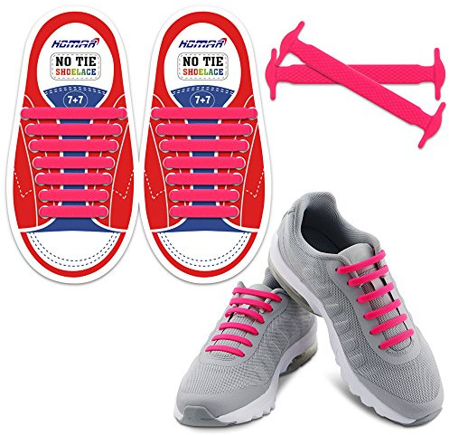 Homar sin corbata Cordones de zapatos para niños y adultos Impermeables cordones de zapatos de atletismo atlética de silicona elástico plano con multicolor de los zapatos del tablero Sneaker boots (Kid Size Pink)