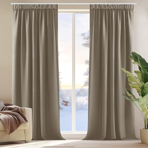 Deconovo Vorhänge Blickdicht für Schienensystem Gardinen gegen Hitze Taupe | 2er Set, H 175 x B 140 cm, Wärmeisolierende Vorhänge, Schlafzimmer Gardinen, für Schlafzimmer, Sichtschutz, Übergardinen