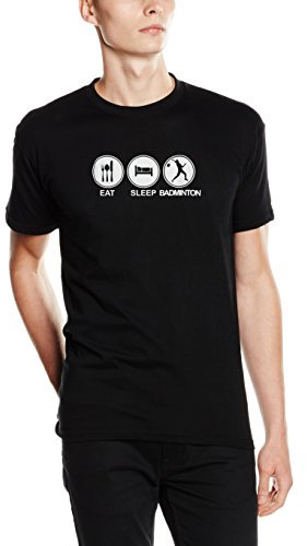 Shirtzshop T-Shirt Eat Sleep-Essen Schlafen Badminton I, Schwarz, XXL