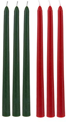 Mega Candles 6 pcs Unscented Festive Green and Red Taper Candles, 10 Inch x 5/8 Inch, Home Décor, Christmas, Holidays, Baby Showers, Birthdays, Occasions, Festivities, Party Favors, Memorable Events