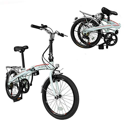 Xspec 20 7 Speed Folding Compact City Commuter Bike, White (NOT an Electric Bike)