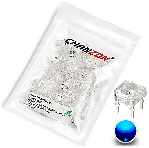 Chanzon 100 pcs 5mm Piranha Blue LED Diode Lights (Round Super Flux 4 pins Clear DC 3V 20mA) Lighting Bulb Lamps Electronics Components Light Emitting Diodes