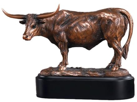 Longhorn Steer Figure Bronze Plated Statue Sculpture