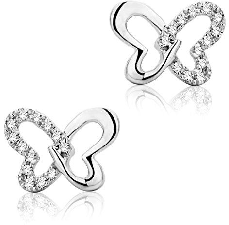 Miore Orecchini Donna Orecchini Farfalla Piccoli a Lobo Diamanti taglio Brillante ct 0.04 Oro Bianco 9 Kt / 375