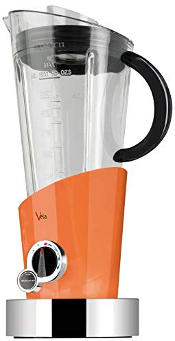 BUGATTI, Vela Evolution, Batidora eléctrica para batidos y smoothies, Función trituradora de hielo incluida, 4 velocidades, Capacidad 1,5 litros, 500 W, Diseño innovador, Color Naranja