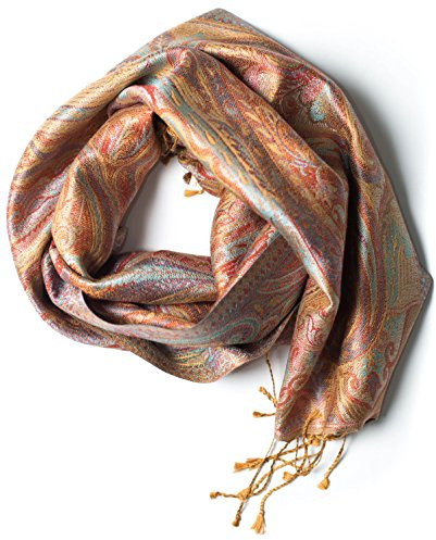Sciarpa in 100% seta Pashmina dall'India per donna e uomo, motivo Paisley, 160 x 35 cm - fazzoletto in seta pura, marrone