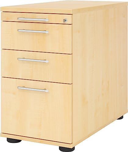 bümö Schreibtisch Schrank Büro mit Hängeregister für Hängeordner, Schubladenschrank Holz in Ahorn, Container mit Schubladen & Hängeregistratur - Schreibtisch Kommode mit Relinggriffe