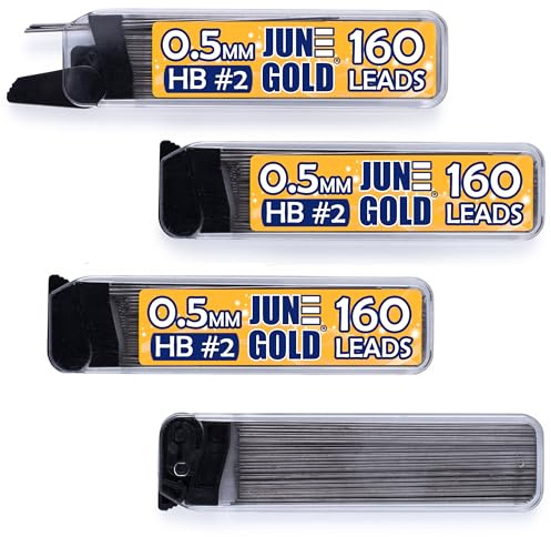 June Gold 640 Pieces, 0.5 mm HB #2 Lead Refills, 160 Pieces Per Dispenser, Fine Thickness, Break Resistant Lead/Graphite (Pack of 4 Dispensers)