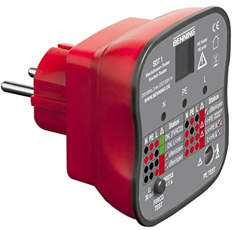 Benning SDT 1. Steckdosentester (Prüfung von Schutzkontaktsteckdosen, Prüfart 2-polig, Spannungsmessbereich 230 V AC, Klingenlänge 17 mm) 20053, schwarz, grau und rot