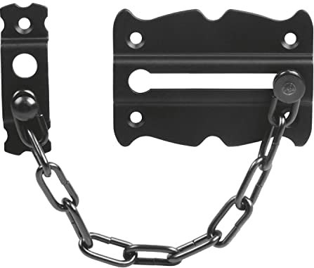 Amig - Cadena de Seguridad para Puertas de Paso y Entrada Mod.3-84 x 58 mm - Válida para Puertas y Ventanas Correderas - De Acero Acabado en Negro - Cierre Decorativo - Incluye tirafondos