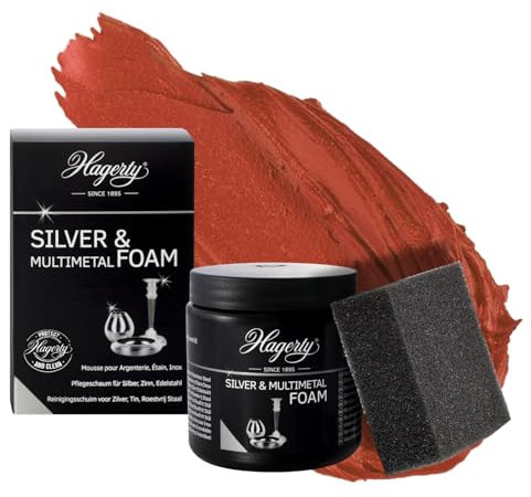 Hagerty Silver & Multimetal Foam Mousse nettoyante I 185g I Pour redonner de l'éclat aux objets en argent, métal argenté, étain et acier inoxydable I Éponge incluse