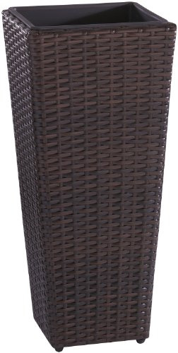 GARTENFREUDE Pflanzkübel Pflanzgefäße Blumenkübel Blumentopf für Blumen etc. Polyrattan 28 x 28 x 60 cm, für innen und außen, wasserdichter Kunststoffeinsatz, bicolour braun