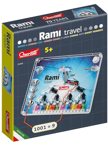 Quercetti Rami Travel, Juguetes Niña 5 Años, Juegos Educativos de Habilidad y Cálculo Binario para Niños, Juegos de Viaje, Juegos de Mesa, Made in Italy