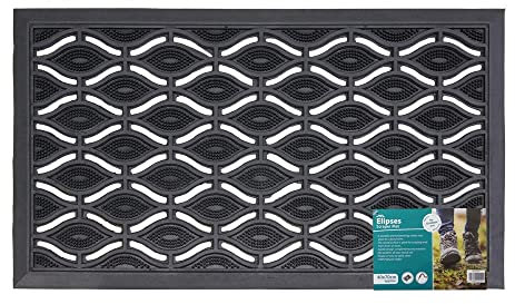 JVL Heavy Duty Rubber Elipse Eyes Design Floor Door Mat Suitable for Caravan, Home, Office, 40 x 70 cm