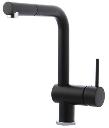 Miscelatore per lavello da cucina, a bassa pressione, con doccetta estraibile, monocomando, colore nero opaco