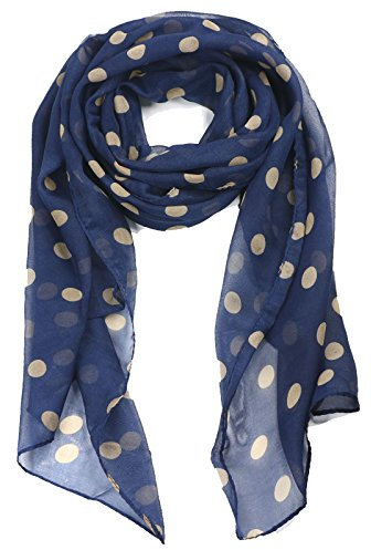 TRIXES Sciarpa morbida alla moda per le donne Blu Navy con pois oro
