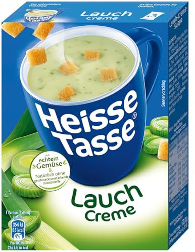 Heisse Tasse Lauch-Creme Suppe mit Knusper-Croûtons 12er Pack (12 x 450 ml), In nur 2 Minuten fertig – Der perfekte Suppen - Snack zum Entspannen