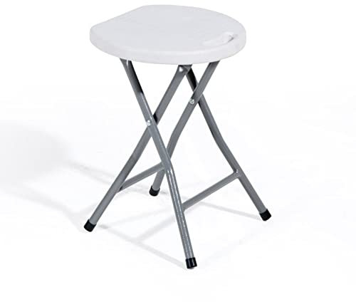 VERDELOOK Sgabello Pieghevole in Acciaio Verniciato e Seduta in plastica, Bianco