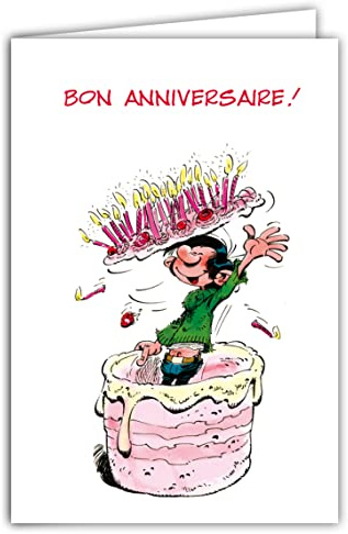 Gaston Lagaffe GLCT-0110 Carte d'anniversaire avec Motif Gâteau Bougies Bisous Cœurs