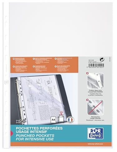 Oxford Prospekthüllen (DIN A4 Premium extra stark, 0,09 mm) 50 Stück glasklar