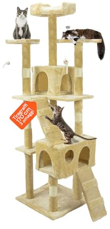 Tiragraffi da 170Cm con Cuccia per Gatti Albero Parco giochi gioco tira graffi per Gatto (Beige)