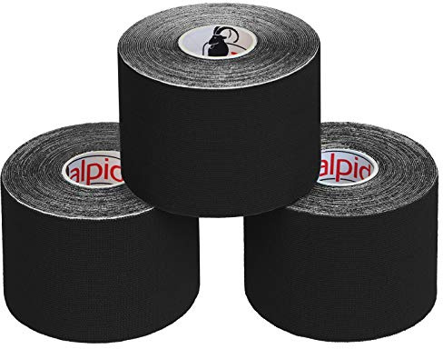 ALPIDEX Kinesiologie Tape 1/3/ 6/12 Rollen Viele Farben 5 m x 5 cm Anwendungsbroschüre Elastisch Wasserfest Hautfreundlich Physio Muskel Tape Set, Farbe:schwarz, Menge:3 Rollen