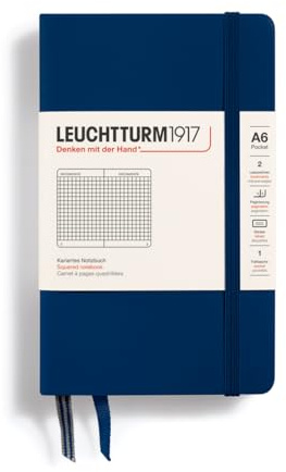 LEUCHTTURM1917 - Notebook Hardcover Pocket A6-187 Numbered Pages for Writing and Journaling (Navy, Squared)