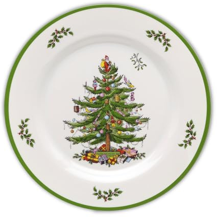 Spode Christmas Tree Melamine Dinner Plate (Set of 4) - 11 Inch Shatterproof Serving Plate for Holiday Meals, Holiday Party - Festive Tableware for Indoor & Outdoor Use, Dishwasher Safe Dinnerware