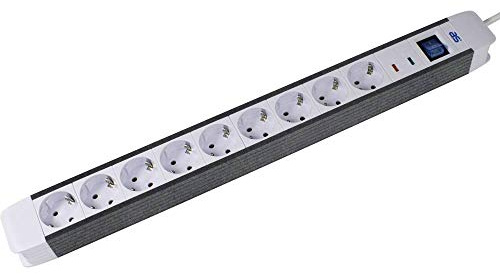 as - Schwabe 9-Fach Steckdosenleiste Flash weiß - 230V/16A - lP20, 18669 | Mehrfachstecker mit 1,5 m Kabel - Überspannungsschutz - beleuchteter Schalter - Schutzkontakt - Kabelführung - Wandmontage