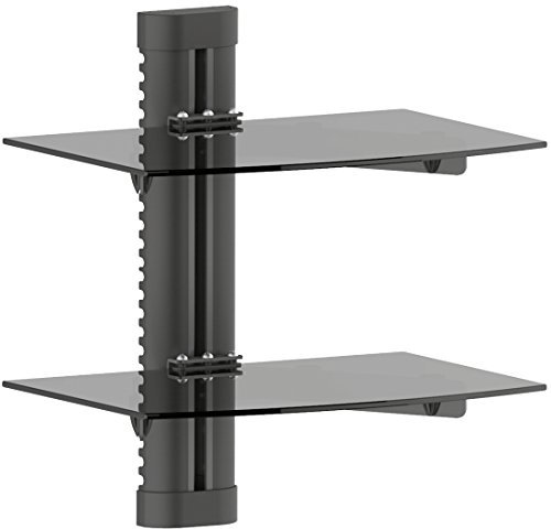 deleyCON Multimedia Wall Shelf Estantería de Vidrio para DVD Reproductor BLU-Ray Receptor Hi-Fi Consolas de Juego Soporte de Pared 2X Vidrio de Seguridad