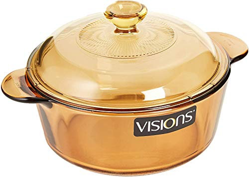 Visions - Olla de Vidrio Pyroceram, Modelo Versa, con Tapa de Vidrio y Tapa de plástico, de 1,25 litros, Color marrón