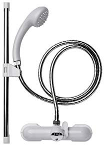 Croydex Shower Head and Hose Mixer Set with Riser Rail - 1.5m Shower Hose and Handset with Rub Clean Nozzles, Easy Install Wall Mounted Rail for Bathrooms - Ideal Hot & Cold Water Mixer
