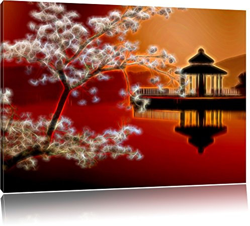 magnifique cerisier sur la mer japonais Format: 100x70 sur toile, énorme XXL Photos complètement encadrée avec civière, art impression sur murale avec cadre, moins cher que la peinture ou la peinture à l'huile, aucune affiche ou un poster