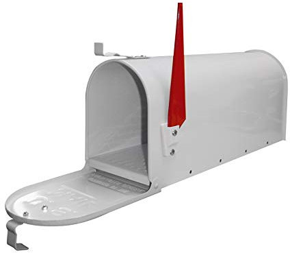 DEMA Amerikanischer Briefkasten – American Mailbox, Postkasten, Briefkasten mit Zeitungsrolle – Stahl, weiß, wetterfest – Garten, Haus, Einfahrt, Terrasse