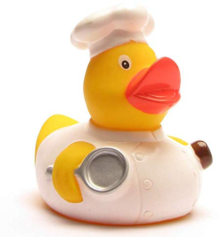 Duckshop I Badeente Koch I Quietscheente I L: 8 cm I Quietscheentchen I Geschenk für Küchenpersonal I Präsent Sammler