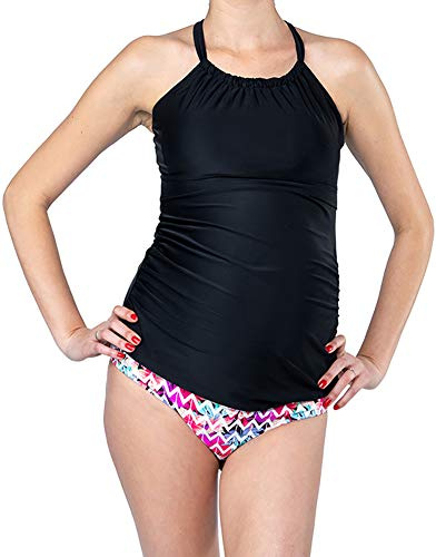 Oceanlily Halter Maternity Swimwear Top-Pregnancy Swimsuits-Bathing Suit-Maternity Tankini Top Black XXL