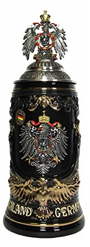 German Beer Stein Deutschland Shield Stein, Goldeaglehandle 0.6 liter tankard, beer mug