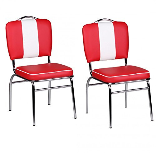 FineBuy 2er Set Esszimmerstuhl American Diner 50er Jahre Retro, Sitzfläche gepolstert mit Rücken-Lehne, Essstuhl Rot