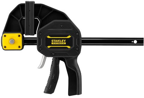 Stanley FatMax Einhandzwinge Extralang FMHT0-83238 (410mm Schienen-Länge, 270kg Spannkraft, verwindungssteife I-Profil-Schiene, leichtes Umstellen von Spannen auf Spreizen, abnehmbare Schutzkappen)