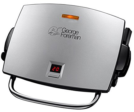 George Foreman 14525-56 Fitnessgrill Grill&Melt, Kontaktgrill, Panini- und Sandwichgrill, 26,5 x 16 cm große Grillfläche, Edelstahl/schwarz