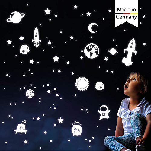 Wandtattoo Loft Leuchtsterne Kinderzimmer, Weltall Set, 143 Stück, Selbstklebende und Fluoreszierende Lichtersterne, Nachtsterne, Leuchtende Sterne Aufkleber, Leuchtesterne Wand, Leuchtaufkleber