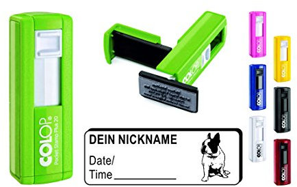 Geocachingstempel Hund « FRANZÖSISCHE BULLDOGGE » Abdruckgröße ca. 37 x 14 mm - mit persönlichem Cachernamen/Nicknamen - Geocaching Stempel Pocketstempel Logbuch