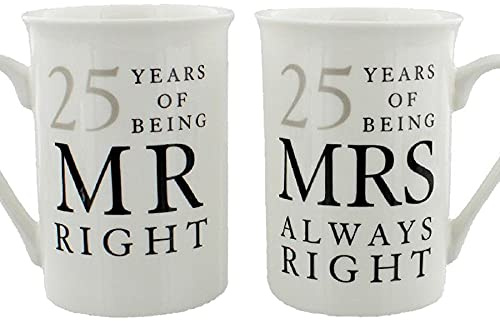 Amore 25th Anniversary Set of 2 China Mugs 'Mr Right & Mrs Always Right' WG67725