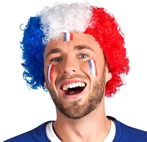 Boland 62045 - Perücke Frankreich, lockiges Kunsthaar, für Erwachsene, Unisex, Blau, Weiß, Rot, Accessoire, Kostümzubehör, Weltmeisterschaft, Europameisterschaft, Länderflagge, Mottoparty, Karneval